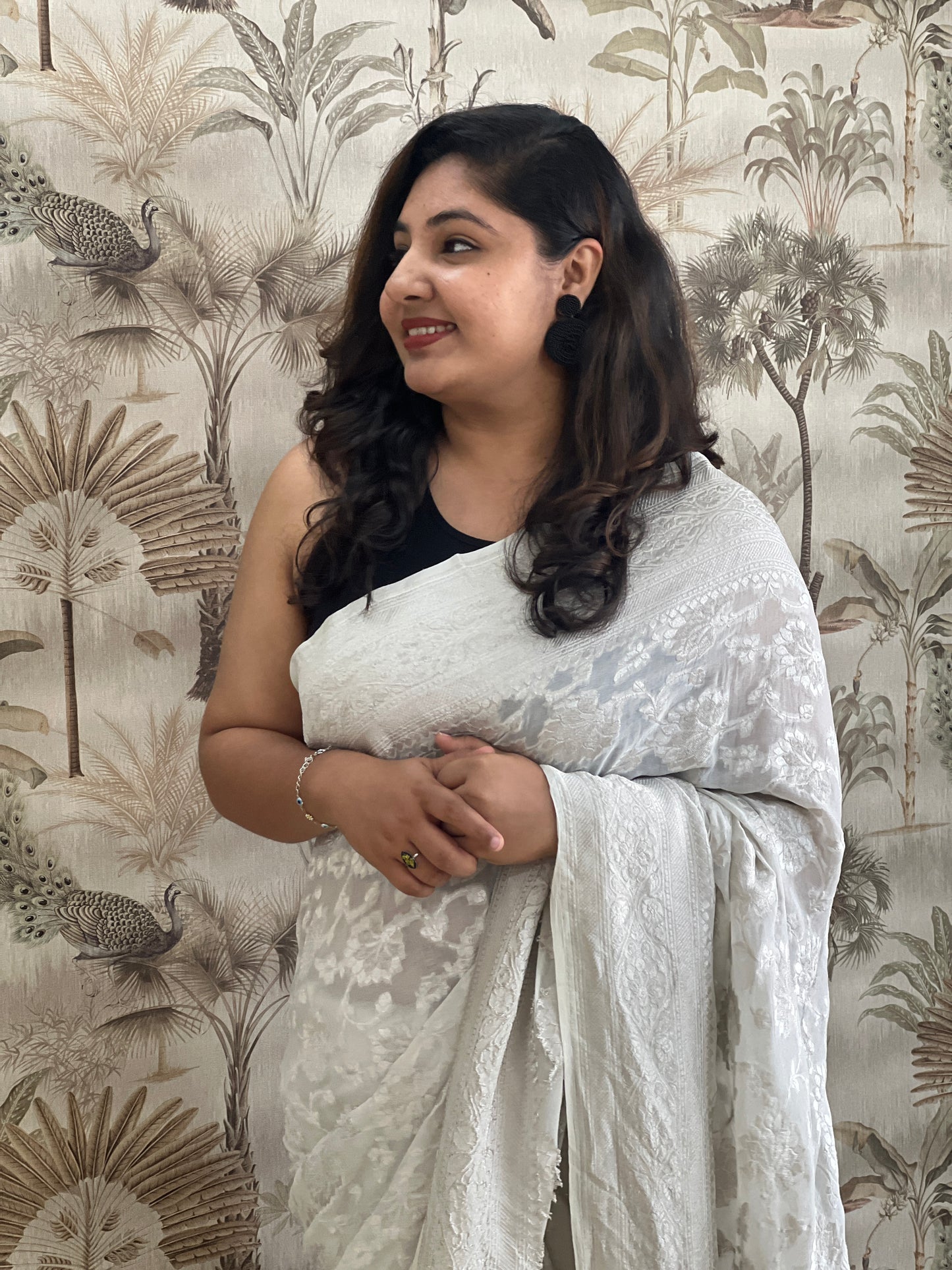 Georgette saree white & silver