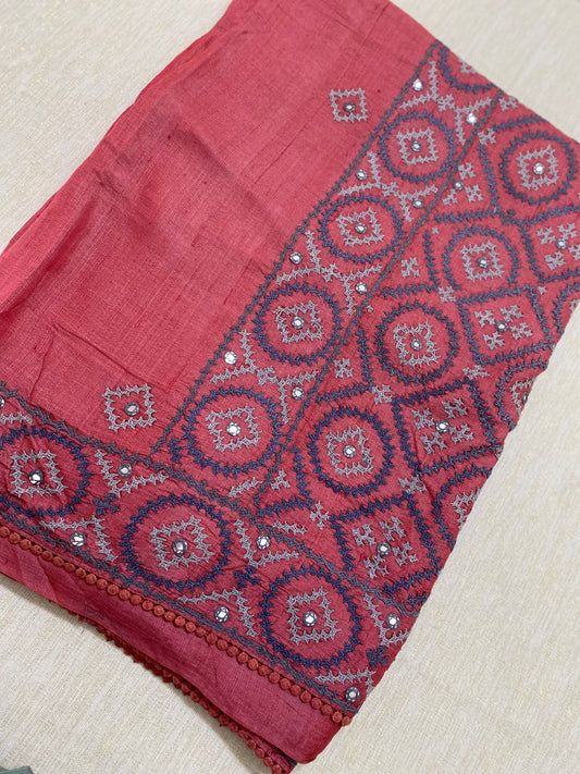 Kutch work tussar silk saree