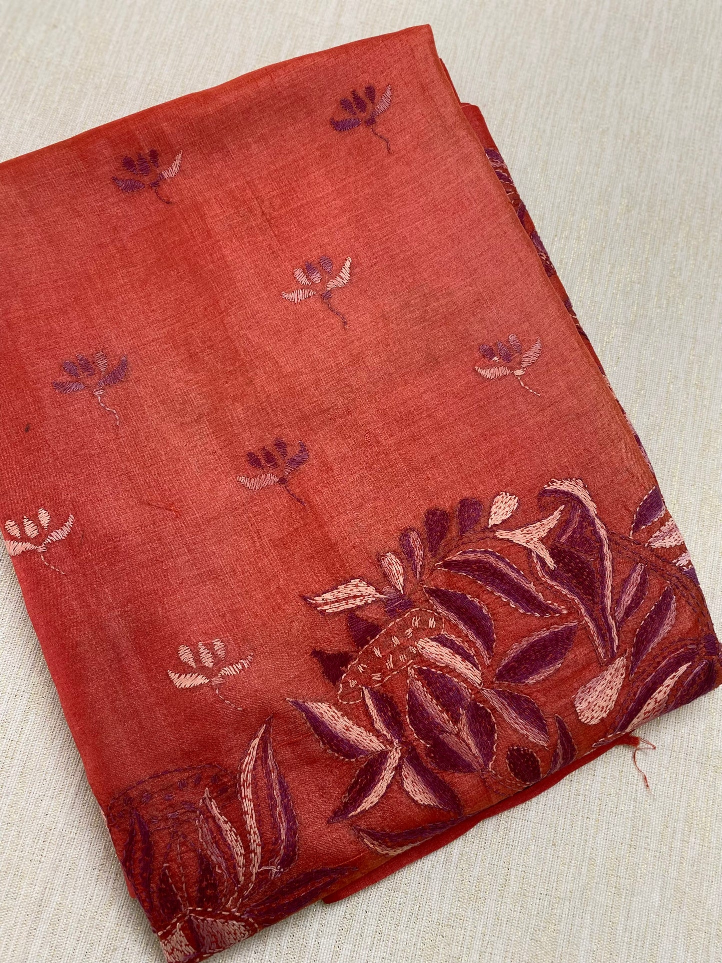 Kantha work tussar silk saree