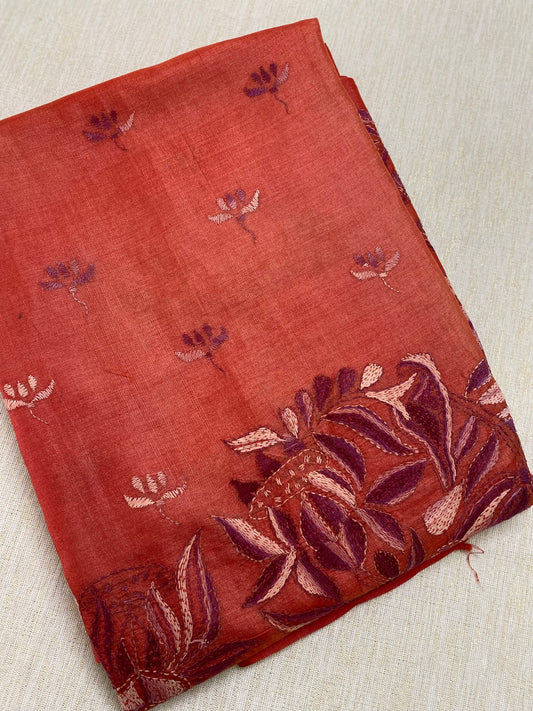 Kantha work tussar silk saree