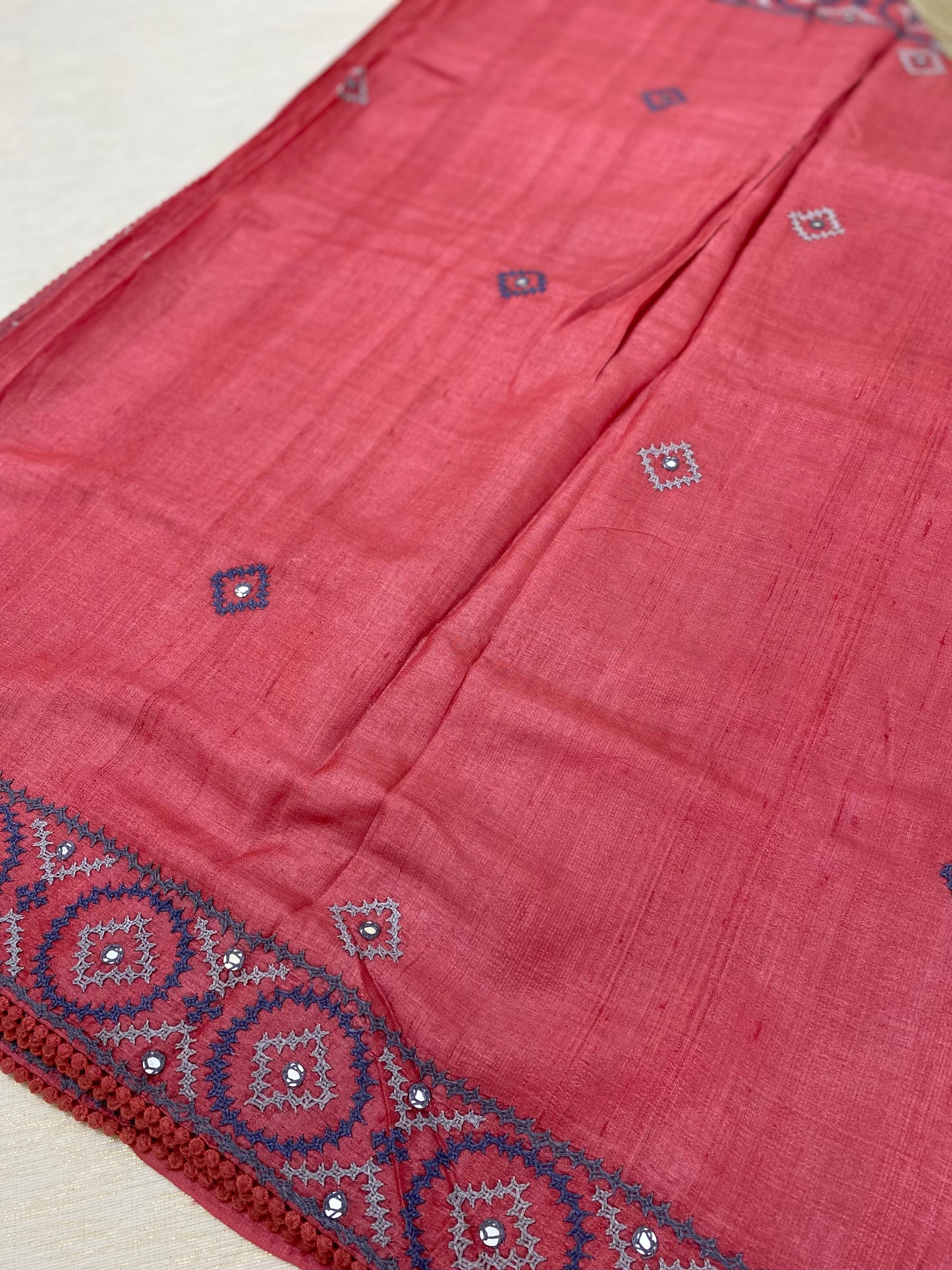 Kutch work tussar silk saree