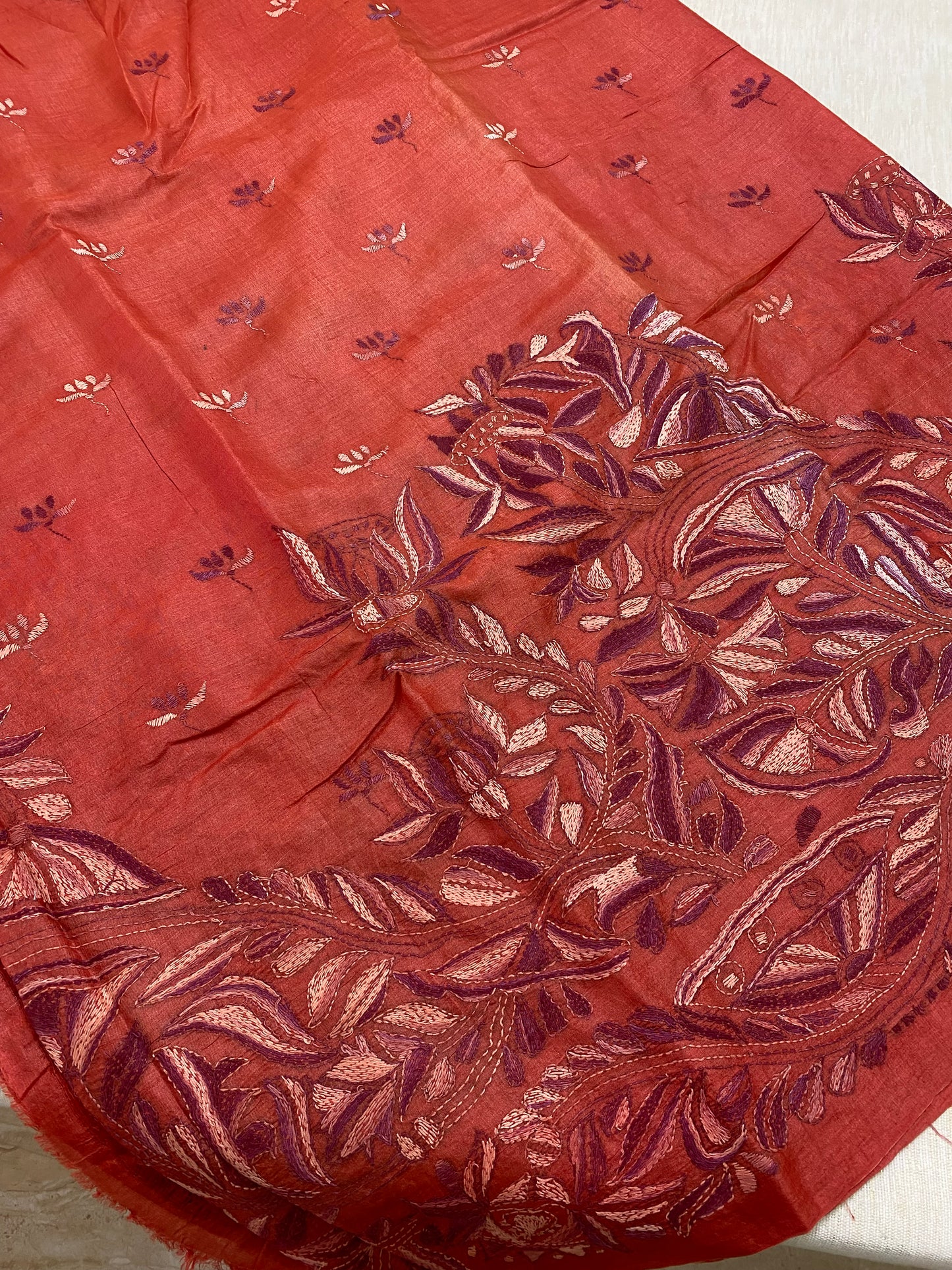 Kantha work tussar silk saree