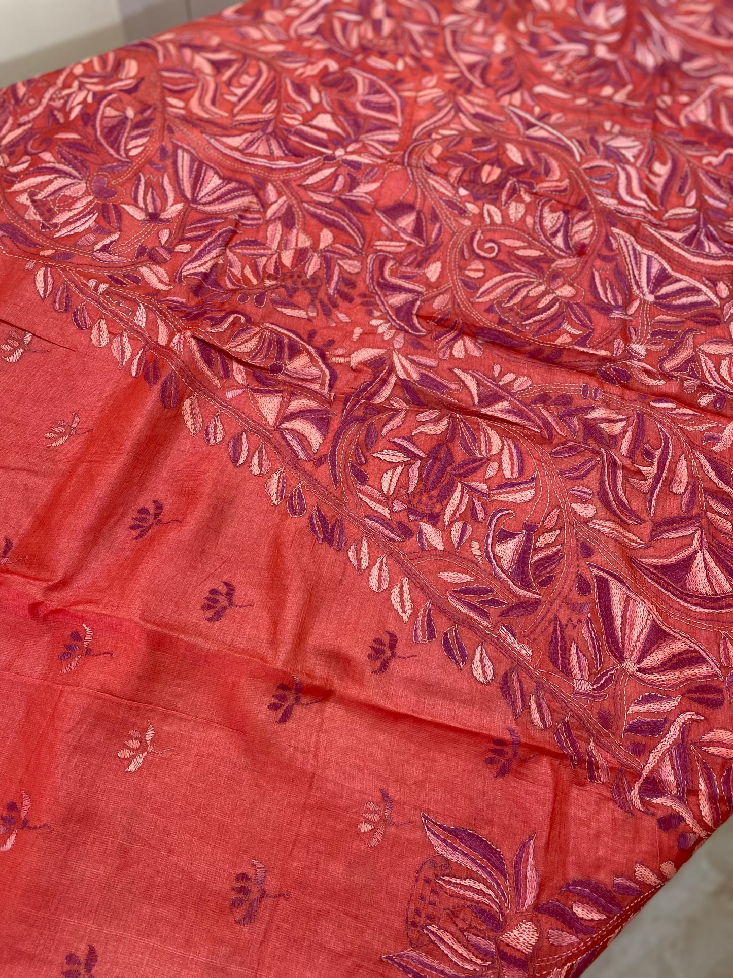 Kantha work tussar silk saree