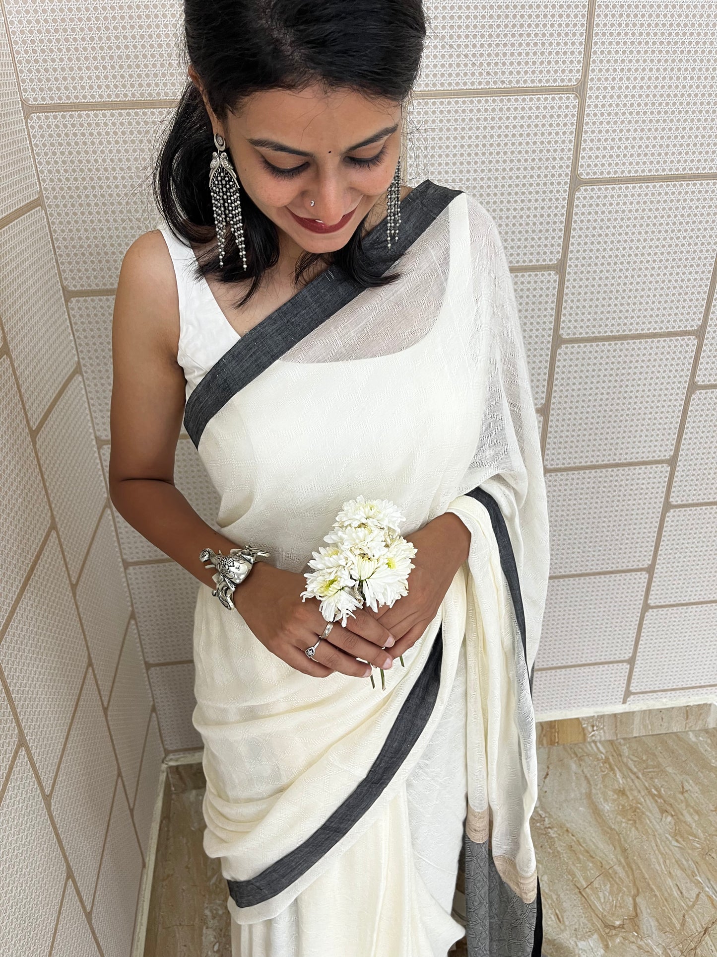 White linen saree